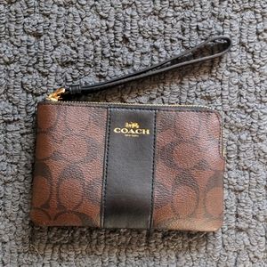 Coach Signature Leather Corner Zip Wristlet Brown